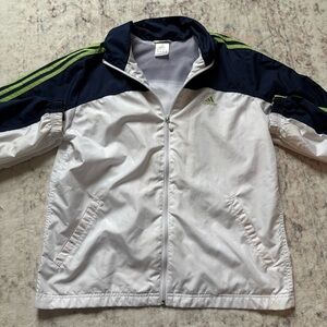 Adidas White and Dark Blue Jacket with Lime Accents